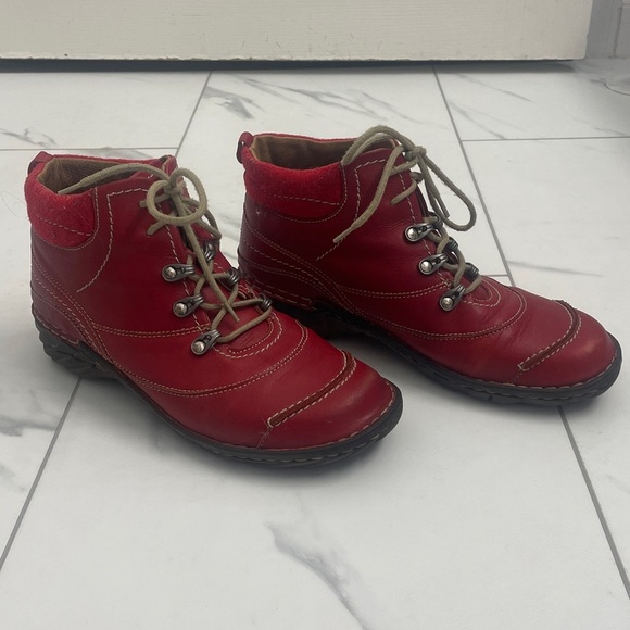 Joseph Seibel Red Leather Lace Up Ankle Boots Womens Size 40 Comfort - Picture 5 of 14